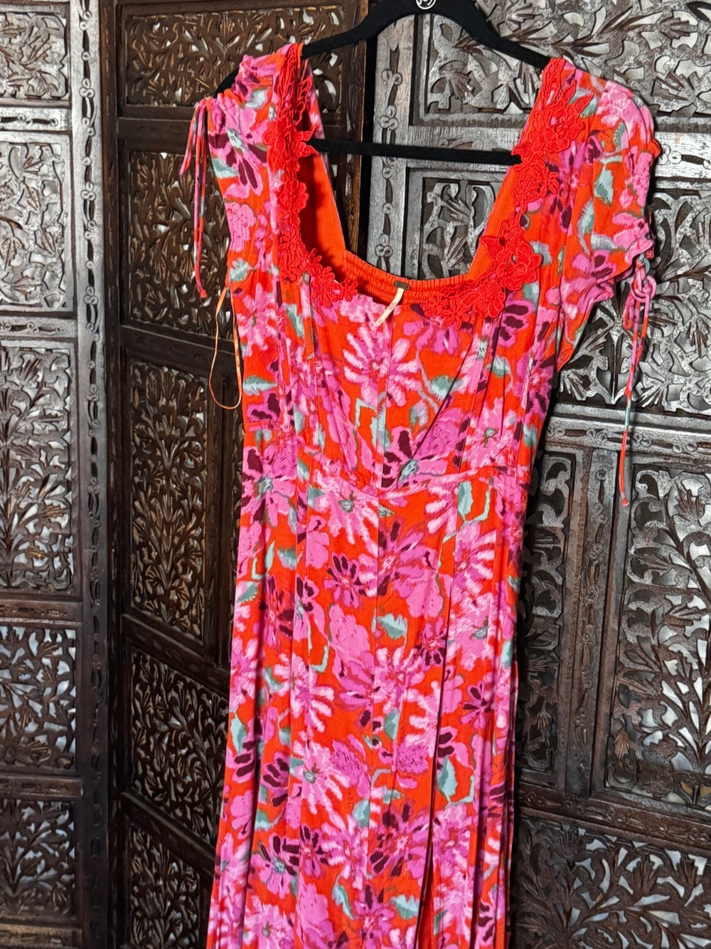 Vibrant Pink & Red Floral Maxi Dress
